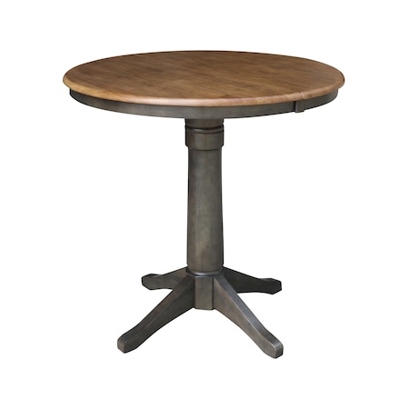 International Concepts Round 36 in Rd top ped table, 12 in leaf, 36.1 inh, counter Ht, Hickory/Washed Coal, 36 W, 48 L, Wood K45-36RXT-27B-6B